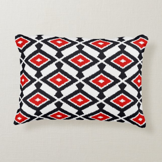 Almofada Decorativa Padrão Ikat - Vermelho escuro, preto e branco (Verso)