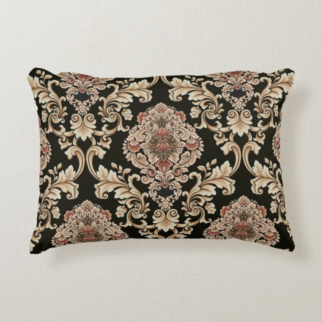 Almofada Decorativa padrão jacquard damask clássico com quadro abstrat (Frente)