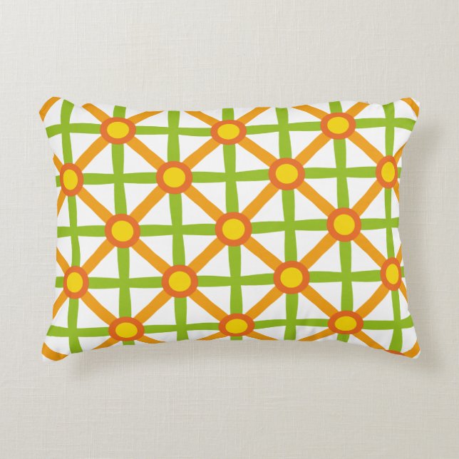 Almofada Decorativa Padrão Laranja Verde e Amarelo Retroinspirado (Frente)