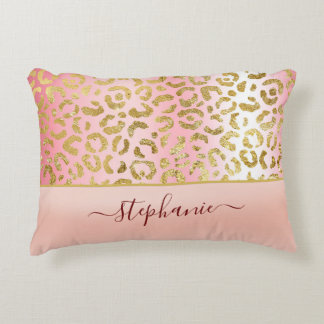 Almofada Decorativa Padrão-Leopardo Dourado do Ombre Rosa Glam Persona
