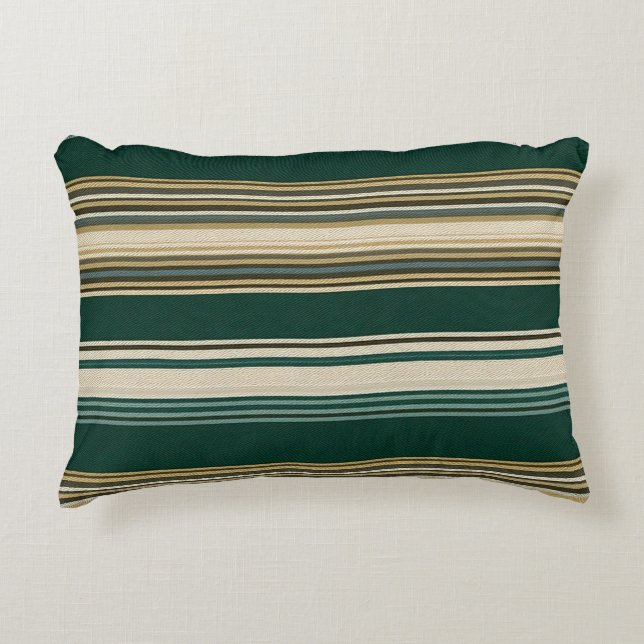 Almofada Decorativa Padrão Listrado Clássico Verde e Creme (Frente)