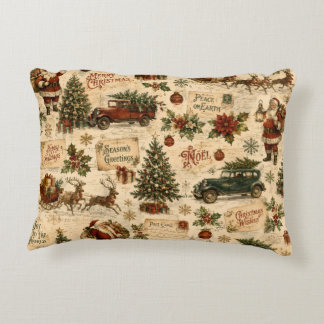 Almofada Decorativa Padrão Natalino Antigo de Papai Noel e Azevinho