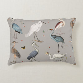 Almofada Decorativa Padrão Natural do Heron Bird Egret da Aquarela