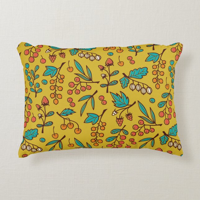 Almofada Decorativa Padrão perfeito com Berries em filiais. (Frente)