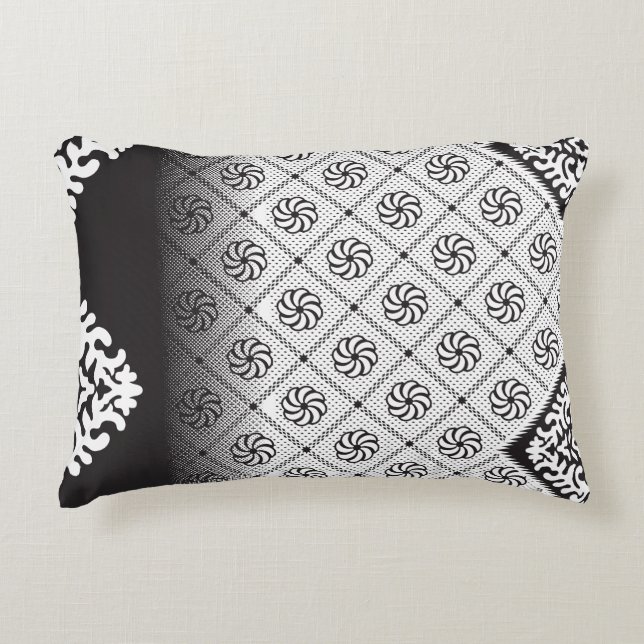 Almofada Decorativa Padrão preto e branco insípido com floreal (Frente)
