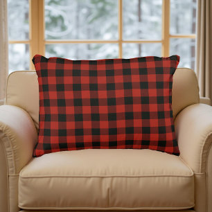 Almofada Decorativa Padrão Russo de Xadrez de Buffalo Vermelho para Ma