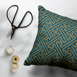 Almofada Decorativa Padrão Sayagata, japonês, Dourado e Marinho azul