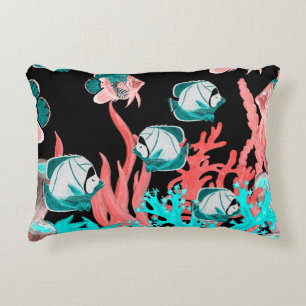 Almofada Decorativa Padrão sem costura aquarelas com peixe exótico em 