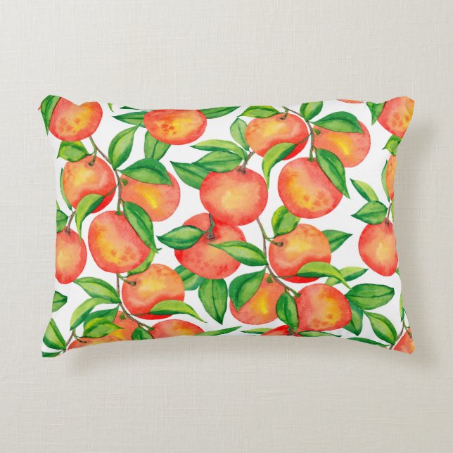 Almofada Decorativa Padrão sem costura com fruta de tangerina e (Frente)