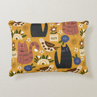 Almofada Decorativa Padrão sem costura com gatos e pássaros bonitos. d