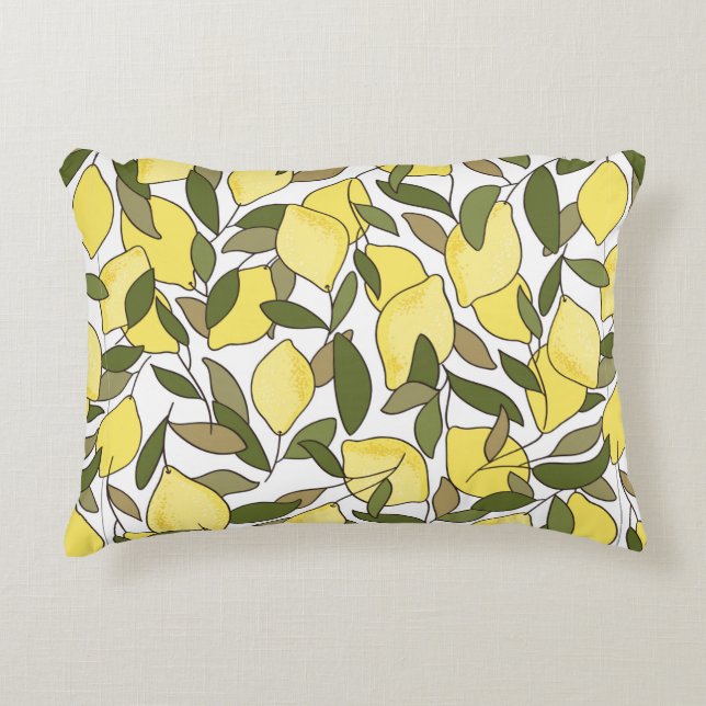 Almofada Decorativa Padrão sem costura com limões e folhas (Frente)