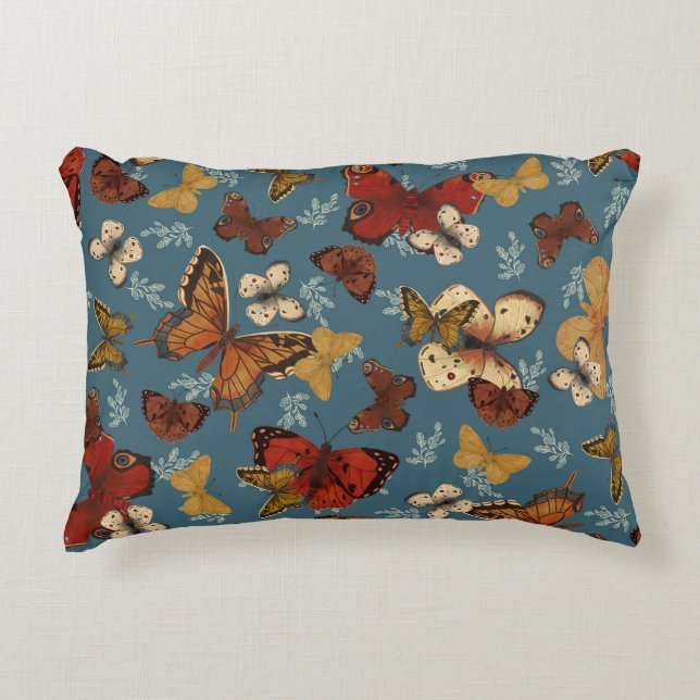 Almofada Decorativa padrão sem costura da borboleta azul (Frente)