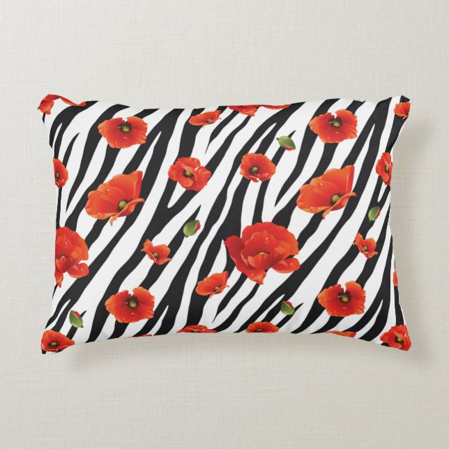 Almofada Decorativa padrão sem descontinuidades de zebra de flor (Frente)