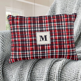 Almofada Decorativa Padrão Tartan Xadrez Vermelho Monogramado de Natal