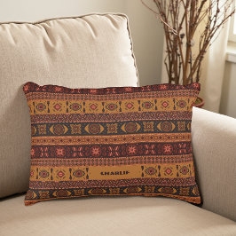 Almofada Decorativa Padrão Tradicional Étnico Tribal Boho em Terracota