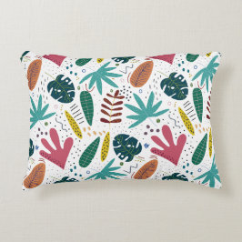 Almofada Decorativa padrão tropical com folhas coloridas