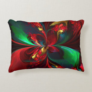 Almofada Decorativa Padrão Verde Vermelho Abstrato Floral Moderno #11