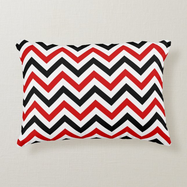 Almofada Decorativa Padrão vermelho, branco, grande chevron preto ZigZ (Frente)
