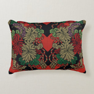 Almofada Decorativa Padrão Vermelho Preto Floral Peônia Japonês Vintag