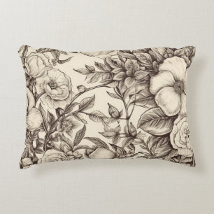 Almofada Decorativa Padrão Vintage Floral Sepia (2)