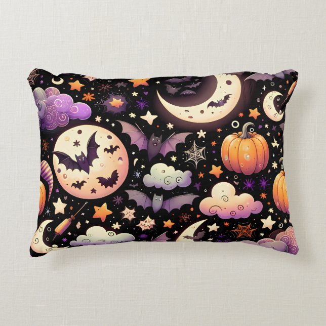 Almofada Decorativa Padrão Whimsical Halloween Night Sky (Frente)