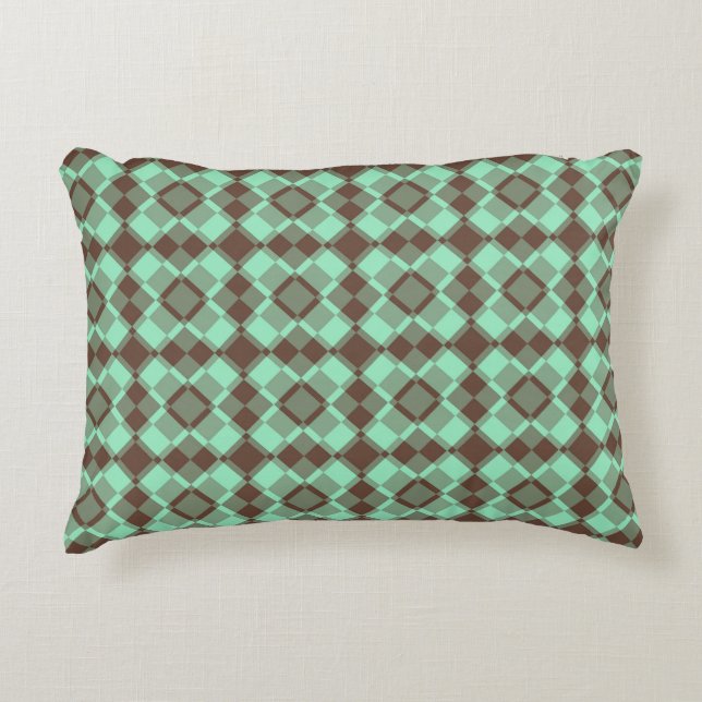 Almofada Decorativa Padrão Xadrez Argyle Marrom Verde (Frente)