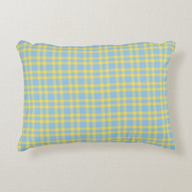 Almofada Decorativa Padrão Xadrez Azul Amarelo (Frente)