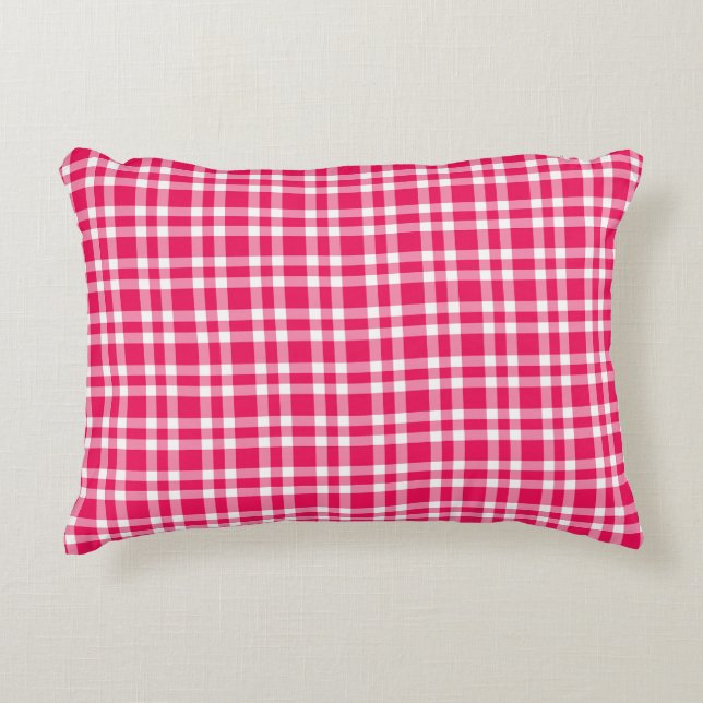 Almofada Decorativa Padrão Xadrez Branco Rosa (Frente)