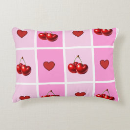 Almofada Decorativa Padrão Xadrez Coração Cereja Personalizado