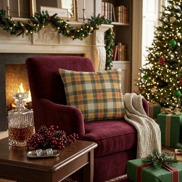 Almofada Decorativa Padrão Xadrez em Tartan de Colheita de Outono Quen