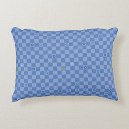Almofada Decorativa Padrão Xadrez Floral Nº 01 - Azul Claro