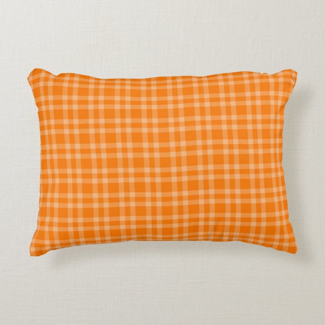 Almofada Decorativa Padrão Xadrez Laranja (Frente)