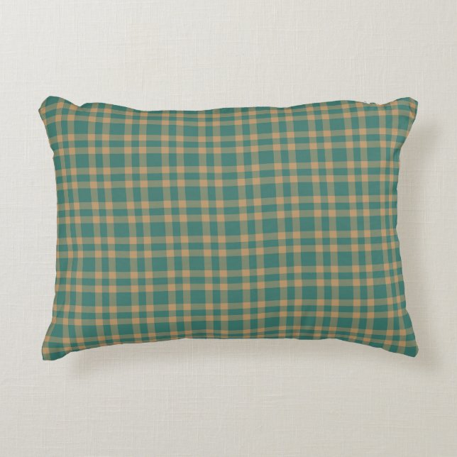 Almofada Decorativa Padrão Xadrez Marrom Verde Azul (Frente)