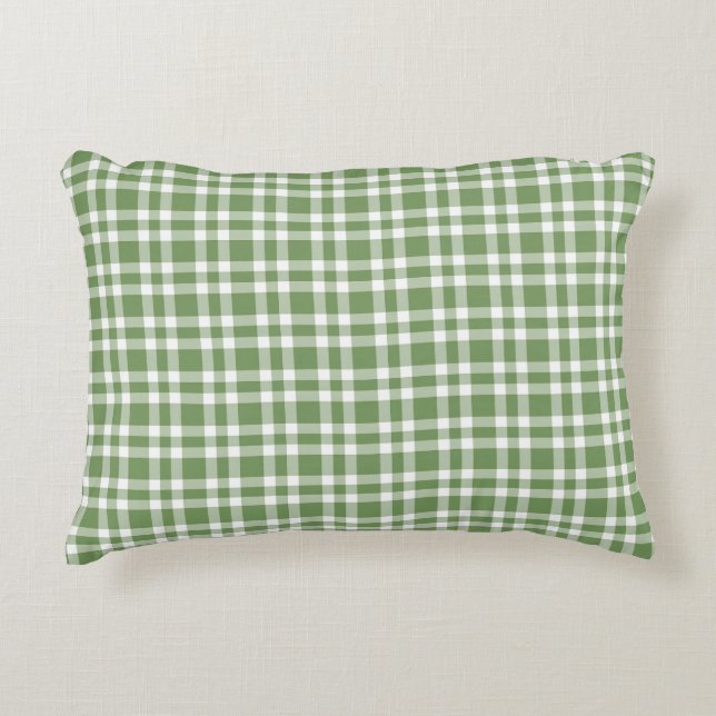 Almofada Decorativa Padrão Xadrez Verde Branco (Frente)