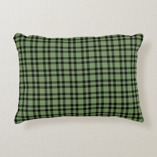 Almofada Decorativa Padrão Xadrez Verde Preto (Frente)