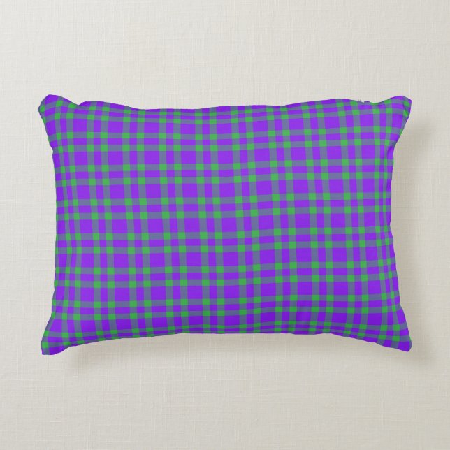 Almofada Decorativa Padrão Xadrez Verde Roxo (Frente)