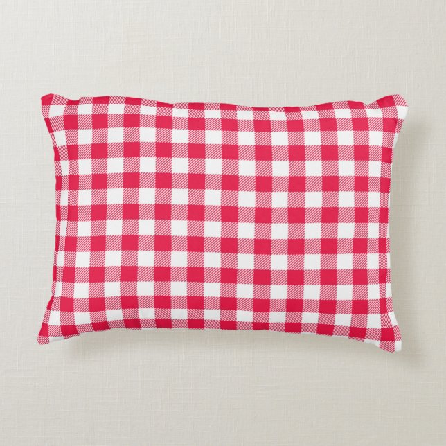 Almofada Decorativa Padrão Xadrez Vermelho e Branco Clássico Rústico (Verso)