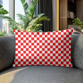 Almofada Decorativa Padrão Xadrez Vermelho e Branco Croata Moderno
