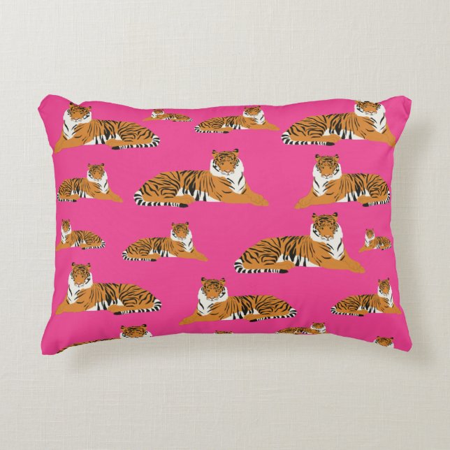 Almofada Decorativa Padrões de animais cor-de-laranja-rosa (Frente)