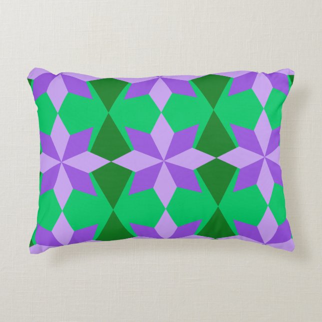 Almofada Decorativa Padrões DE ESTRELA MARDI GRAS VERDE E PURPAS (Frente)