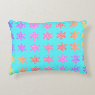 Almofada Decorativa Padrões de Flocos de Neve Brilhantes Dourado Turqu