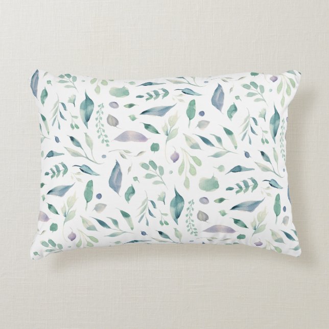 Almofada Decorativa Padrões de Folha Botânica Tradicional em Branco (Frente)