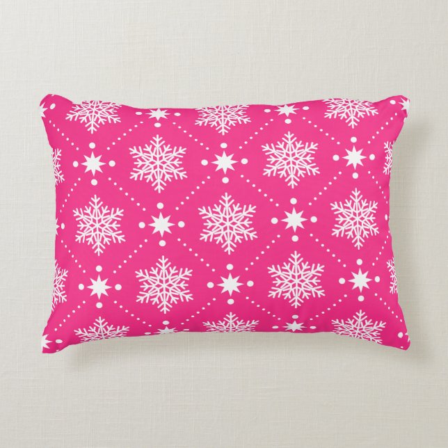 Almofada Decorativa Padrões de Natal Girly Pink e White Snowflakes (Frente)