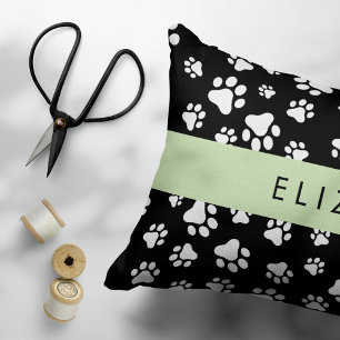 Almofada Decorativa Padrões de pata, patas de cão, preto e branco, seu