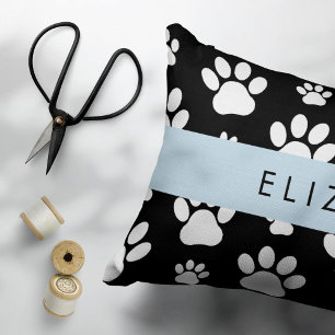 Almofada Decorativa Padrões de pata, patas de cão, preto e branco, seu