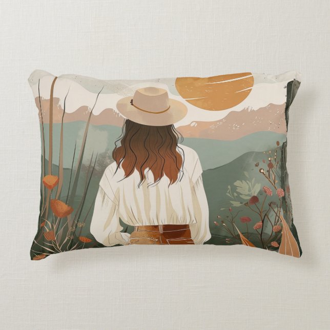Almofada Decorativa Paisagem Boho Abstrato (20) (Frente)
