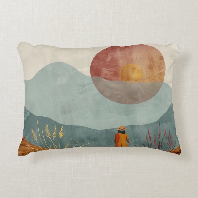 Almofada Decorativa Paisagem Boho Abstrato (23) (Frente)