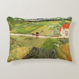 Almofada Decorativa Paisagem, Carruagem e Trem por Vincent van Gogh