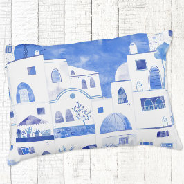 Almofada Decorativa Paisagem de Aquarela Grega de Santorini