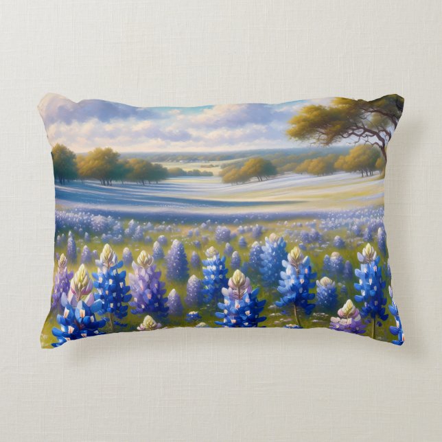 Almofada Decorativa Paisagem de Prado de Bluebonnet do Texas (Frente)